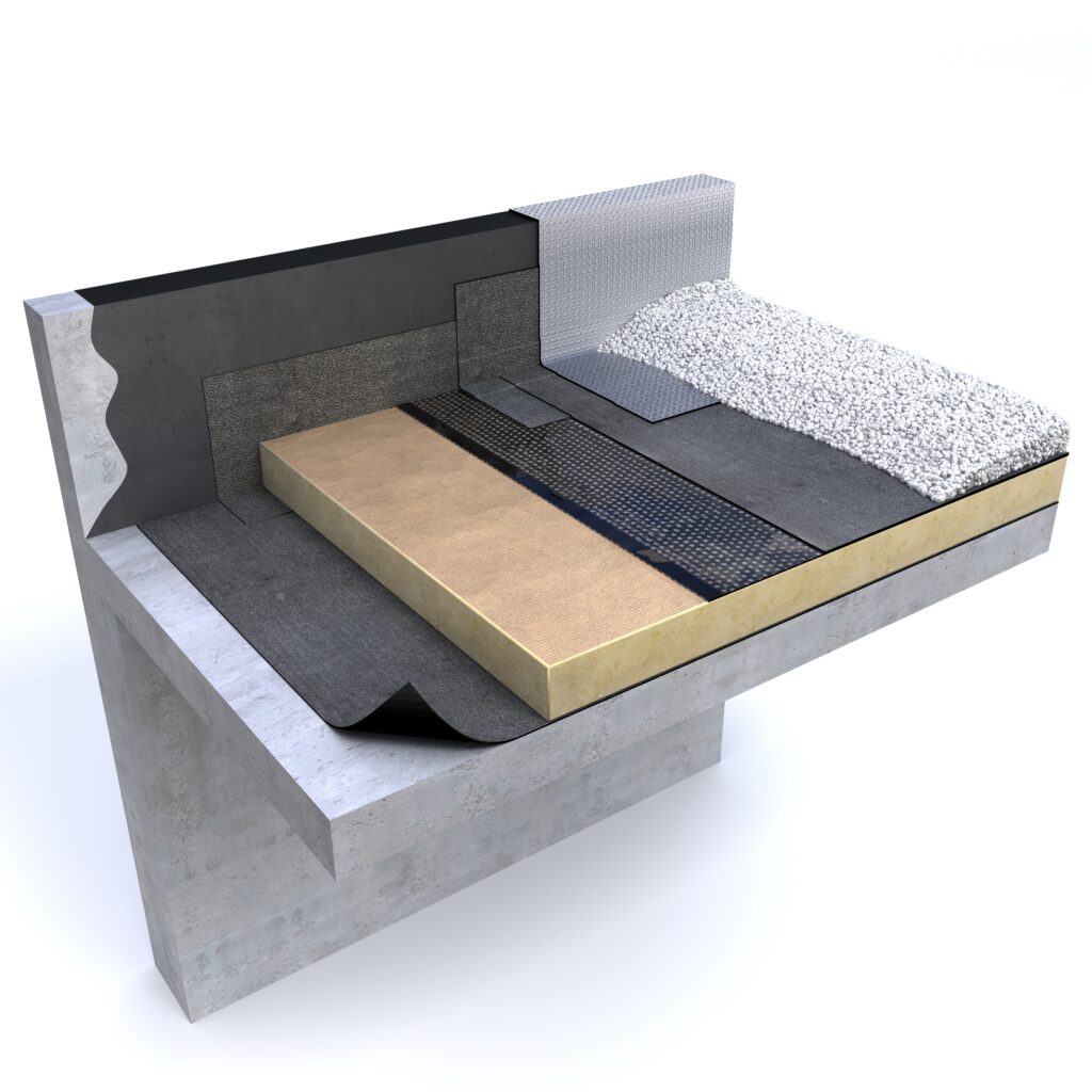 1- BICOUCHE INACCESSIBLE SUR BETON PROTECTION GRAVILLONS - IKO DUO FUSION PUR PIR